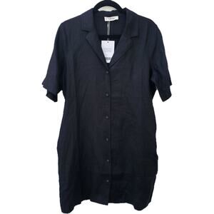 Everlane Shirt Dress Linen Medium Black NWT  Pockets Womens